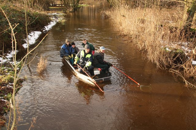 Die Angler halten Ausschau nach weiteren Meerforellen.