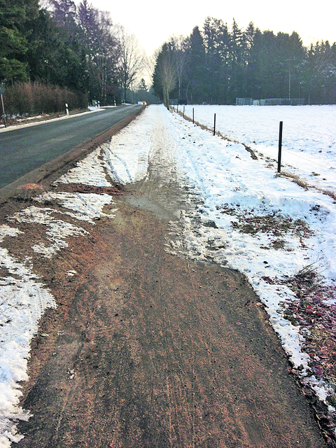 Buchholz hat den Geh- und Radweg schneefrei gehalten, Auf Jesteburger Seite ist nichts passiert | Foto: oh