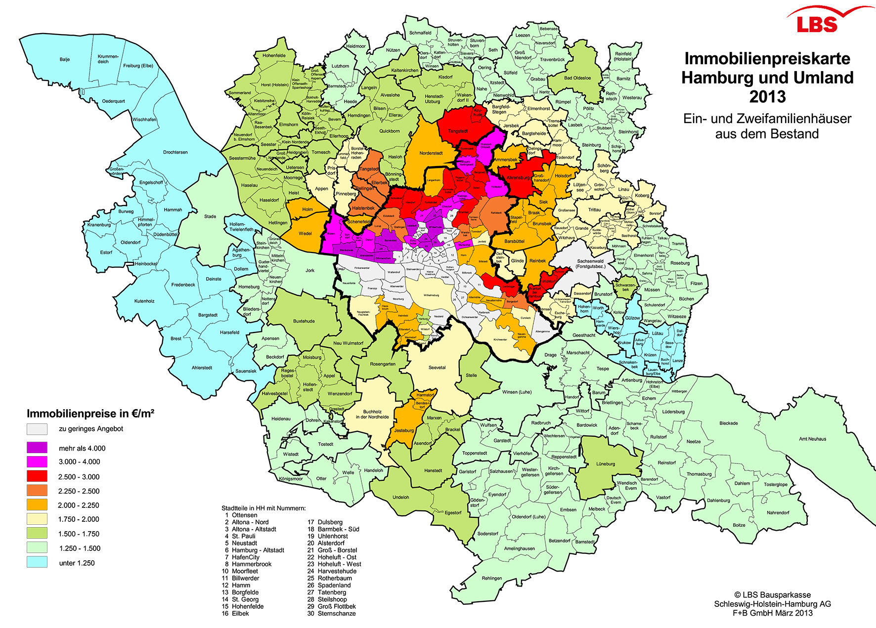 Orangefarbener Fleck im Süden: Bereits bestehende Ein- und Zweifamilienhäuser wurden vor allem in Jesteburg teurer
