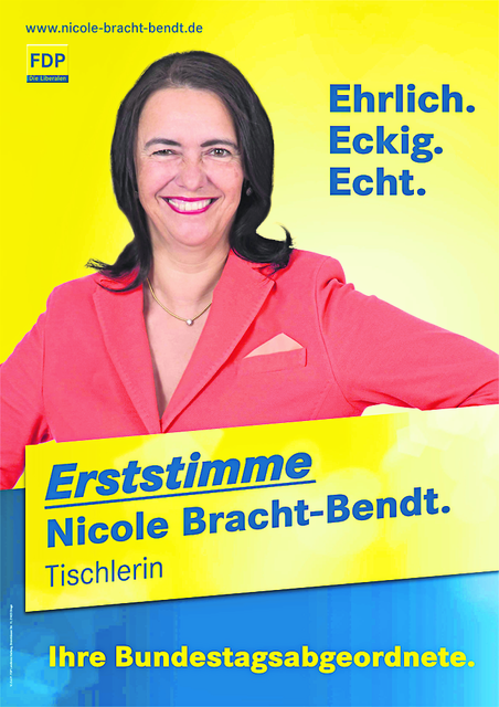 Mit diesem Plakat wirbt Nicole Bracht-Bendt um Wählerstimmen