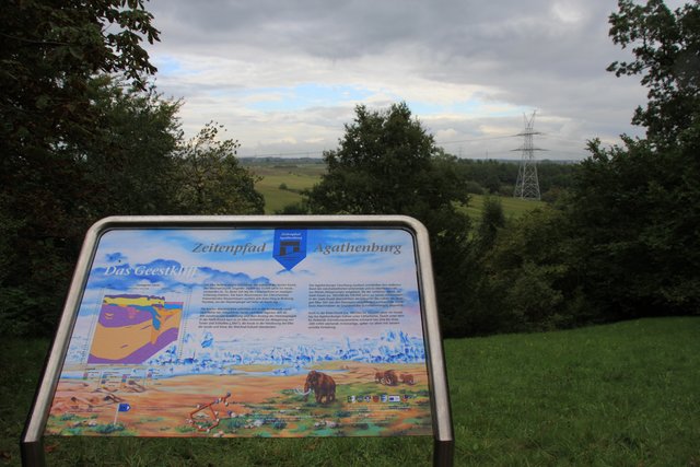 Direkt hinter dem Schloss Agathenburg befand sich einst das Elbufer. Auf einer Info-Tafel erfahren Wanderer außerdem, dass das Agathenburger Gebiet vor ca. 335.000 Jahren noch unter Gletschereis lag.