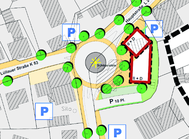 An der Kreuzung Lüllauer Straße/Hauptstraße soll ein Kreisel entstehen. Auf dem Gelände von Baden & Meyer könnten zwei neue Häuser gebaut werden