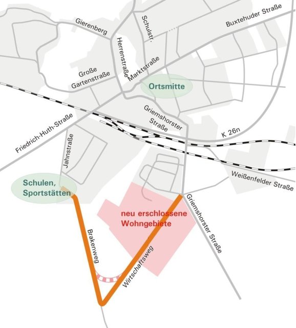 Die Karte aus dem Konzept zeigt die geplante "Ausweichroute" im Süden Harsefelds