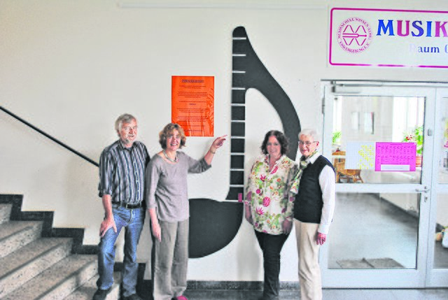 Am Spendenbarometer (v. li.): Norbert Lindemann, Christiane Dräger-Meier, Petra Ehlers und Heidrun Baumgarten
