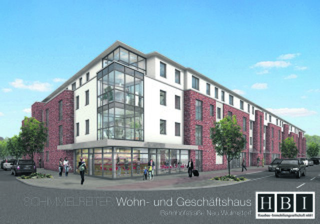 Eine Visualisierung des geplanten Wohnkomplexes mit Ladenzeile