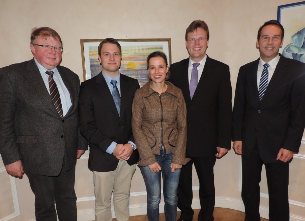 Der CDU-Ortsverbandsvorstand mit (v. li.) Rudolf Meyer, Philipp Meyn, Dr. Cornell Babendererde und André Bock begrüßte Christian Berndt (Zweiter v. re.)
