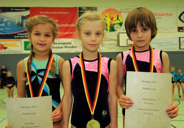 Bei den Jüngsten auf dem Siegertreppchen (v.l.): Jara Böge (TSV Hittfeld), Zoe Hiller und Lilly Dittmann (beide TSV Winsen)