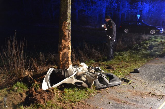 Am Baum blieben Fahrzeugteile hängen | Foto: Polizei