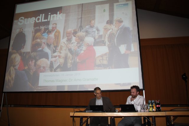 Die Tennet-Planer Dr. Arno Gramatte (li.) und Tom Wagner informierten die Öffentlichkeit über die bundesweite Mega-Stromleitung "SuedLink"