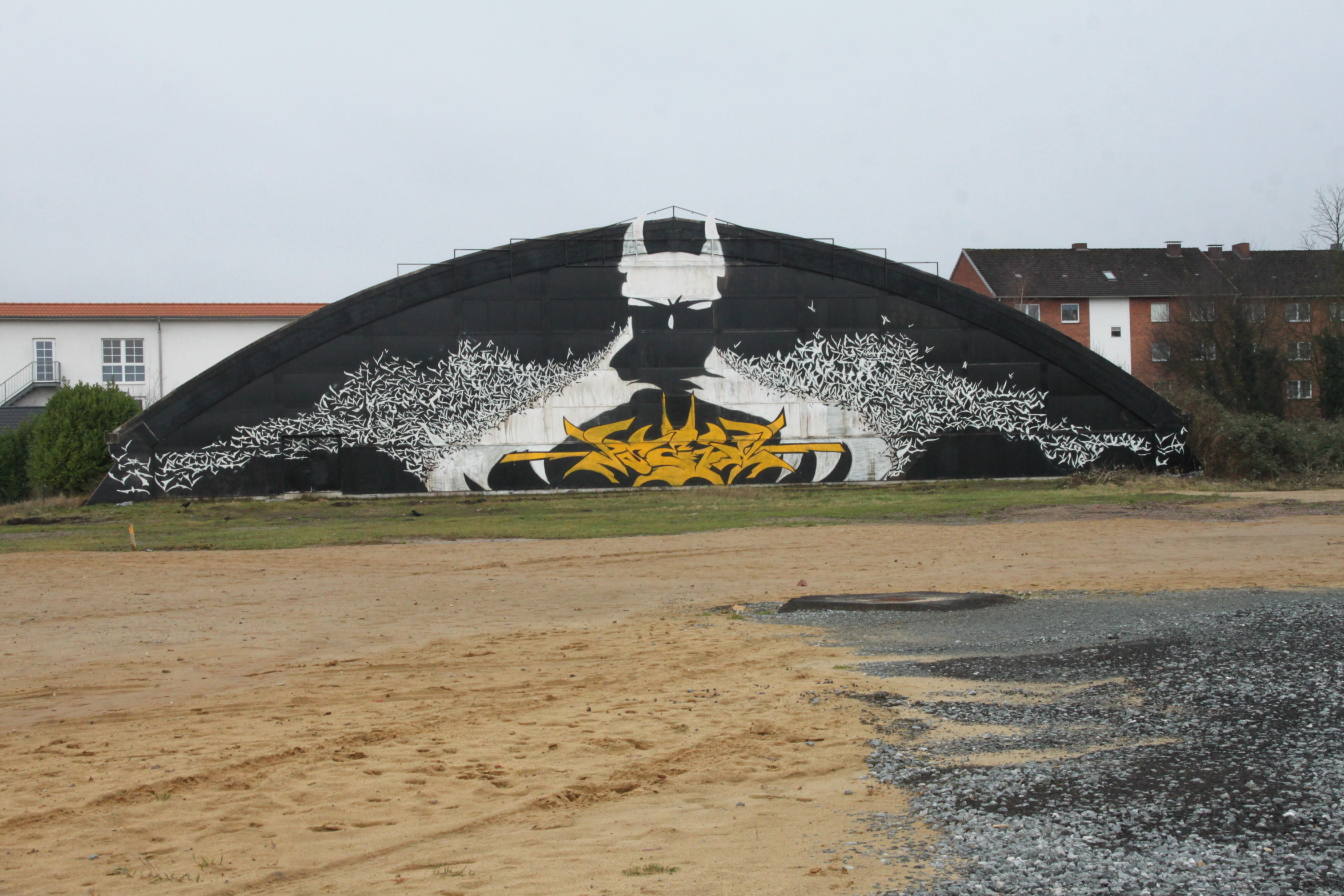 Vier Tage lang hat Leo Cordes an diesem Riesen-Graffito an der Tennishalle gearbeitet