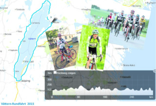 Collage über die Rundfahrt: der Tourenverlauf, die Starter Heiner Hillermann (li.) und Steffen Einhaus, eine Teilnehmergruppe mit Hillermann an der Spitze und die Höhenunterschiede auf der Strecke | Foto: Hillermann