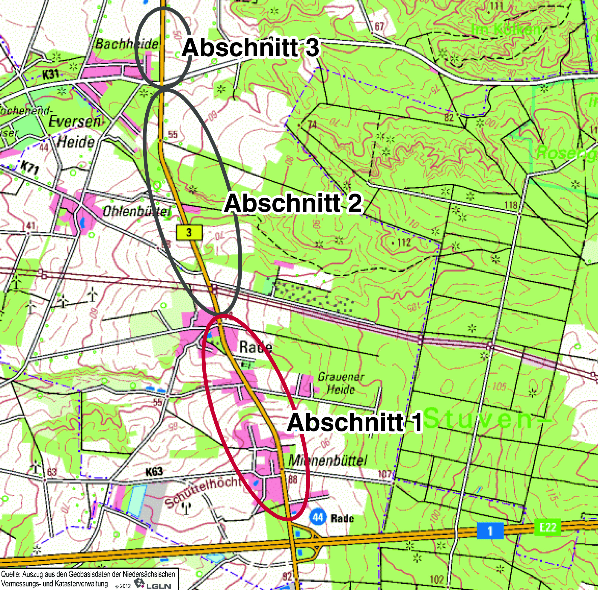 Die Skizze zeigt, wo die einzelnen Bauabschnitte verlaufen
