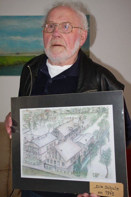 Zeichnete "Die Schule um 1945" in seinem Heimatdorf Drochtersen: Hugo von Allwörden