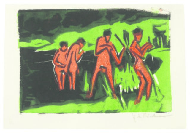 Wertvolles Exponat aus der Siegel-Sammlung: Die Lithographie "Mit Schilf werfende Badende" von Ernst Ludwig Kirchner. Das Ehepaar Siegel ersteigerte das Werk im Jahr 1999 in der Schweiz