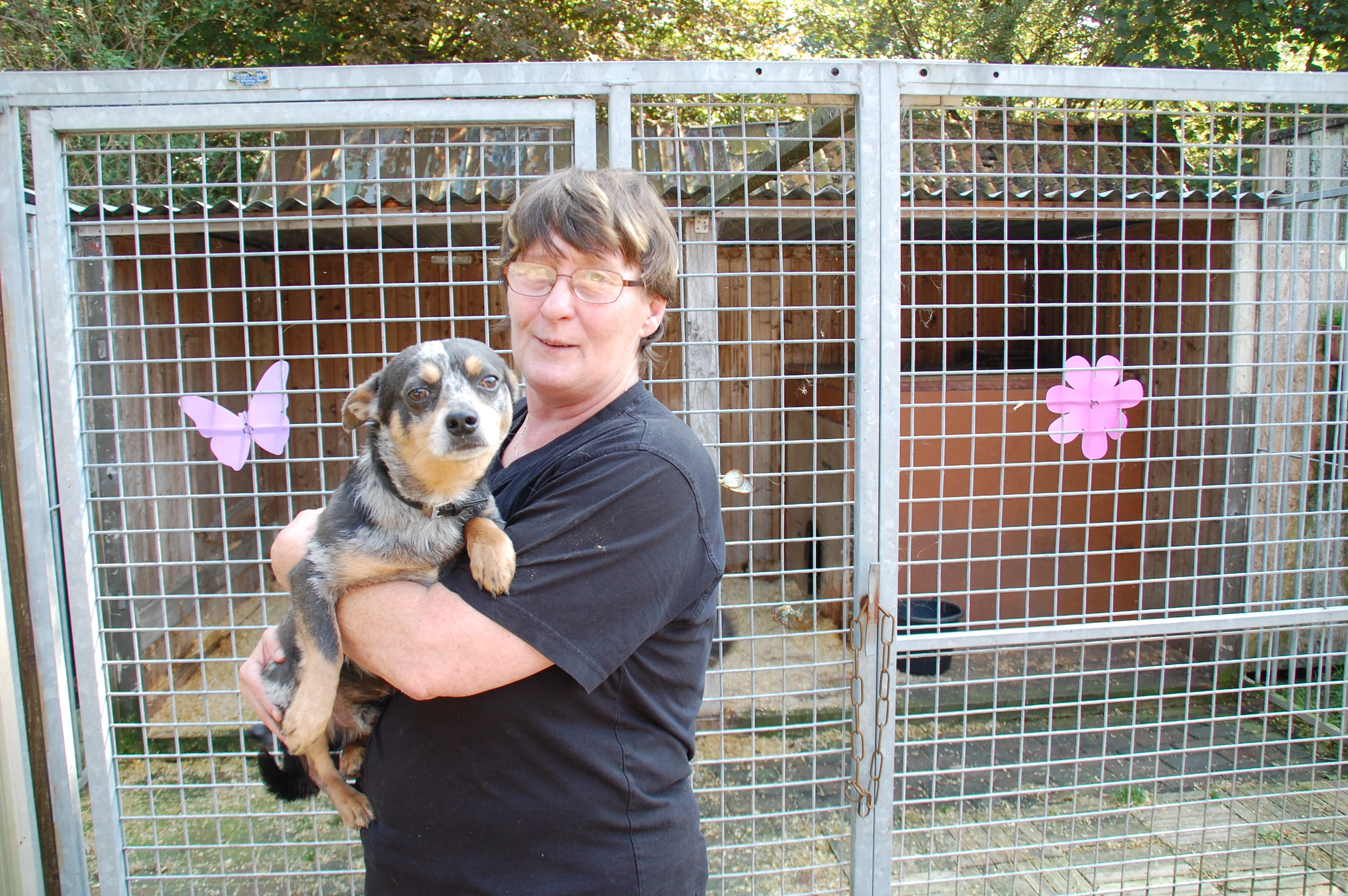 Heidi Aschmuteit mit einem ausgesetzten Hund