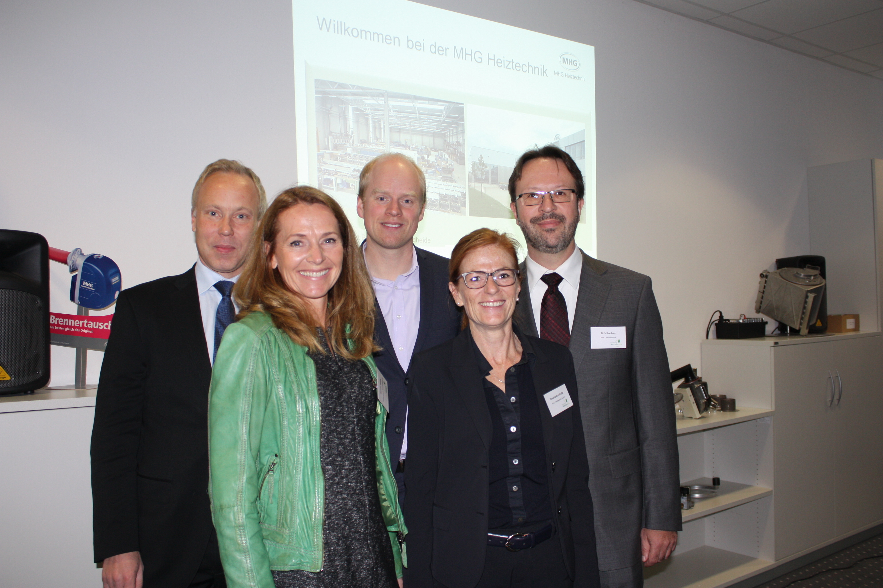 Organisatoren und Referenten des Unternehmertags (v. li.): Christoph Diedering (Wirtschaftsrunde), Corinna Horeis (h.c. Personalberatung), Dr. Oliver Brandt (Süderelbe AG), Claudia Mayrhofer und Dirk Kochan (beide MHG Heiztechnik)