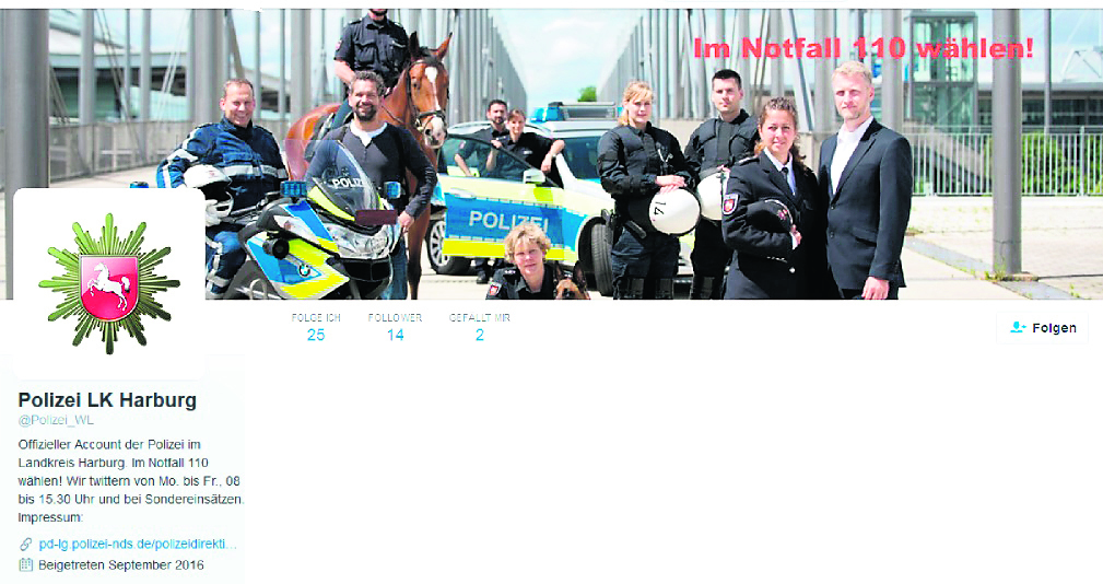 Das Bild des Twitter-Accounts der Polizeiinspektion Harburg