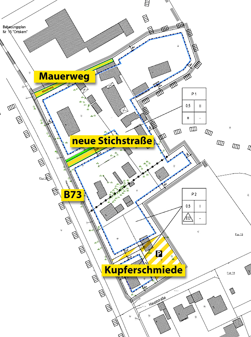 Der neue B-Plan umfasst das Gebiet zwischen Mauerweg und Hauptstraße