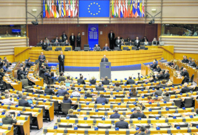 Der "Arbeitsplatz" von Tiemo Wölken: Der Plenarsaal des Europaparlaments in Brüssel