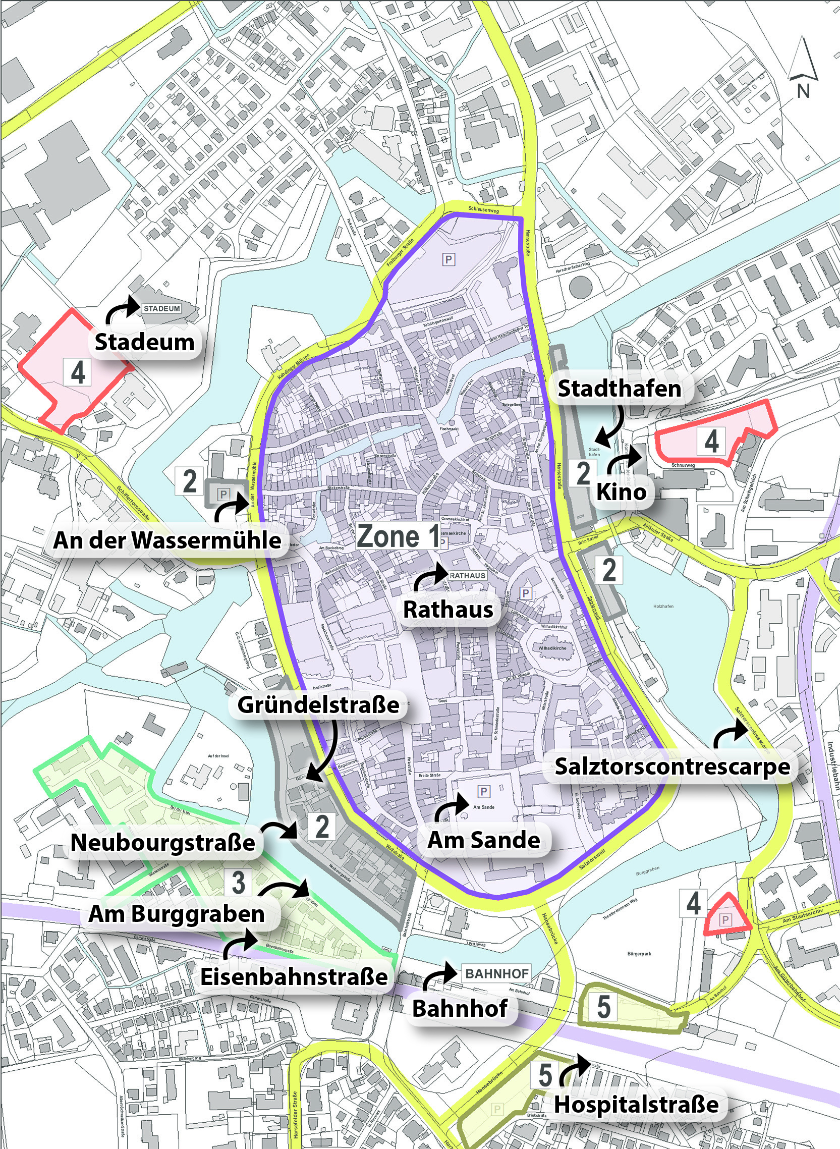 Die Stadtverwaltung hat die Innenstadt in fünf Parkzonen
(siehe Infokasten) aufgeteilt