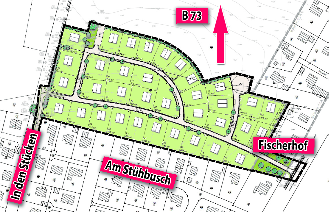 In Nottensdorf sollen 35 neue Grundstücke (grüne Fläche) entstehen