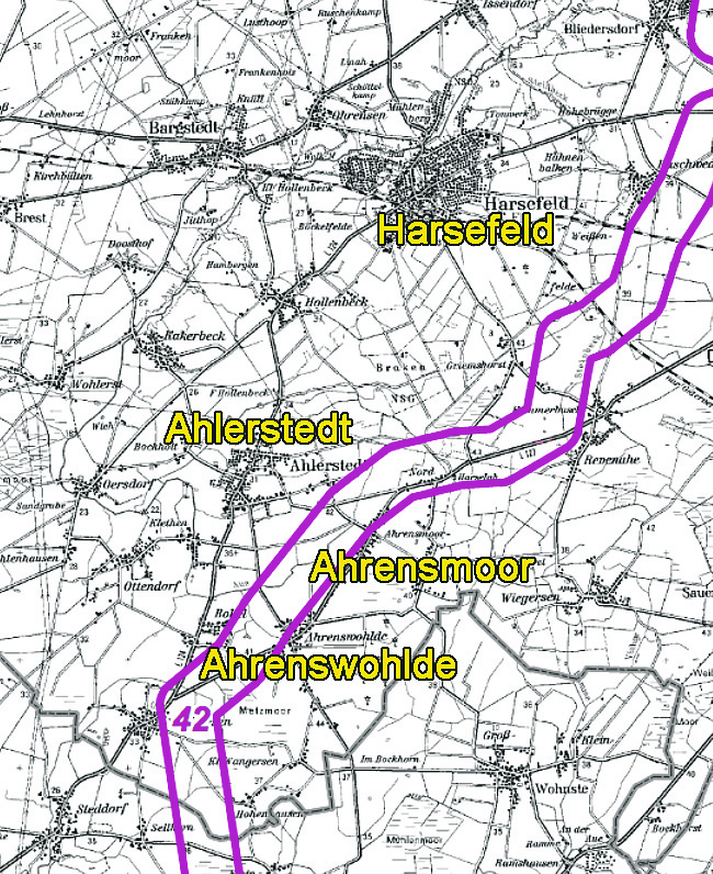 Der Trassenkorridor (lila) in der Gemeinde Ahlerstedt