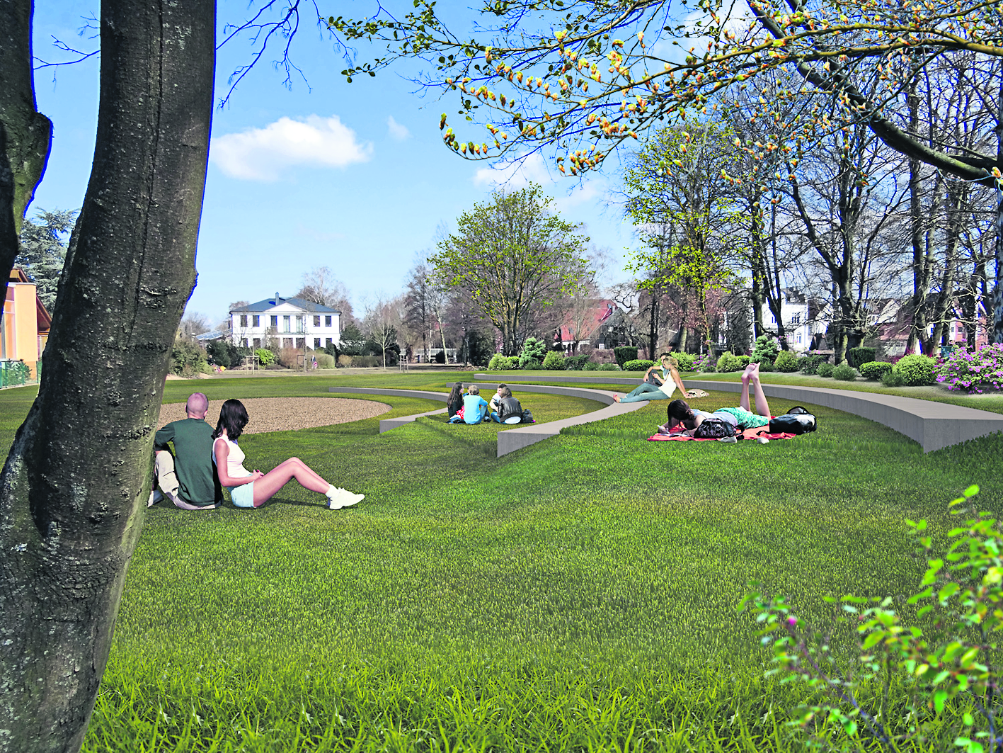 Mit Tribüne: So sah eine Visualisierung zum aufgewerteten Stadtpark nach dem Bau von Minideichen aus