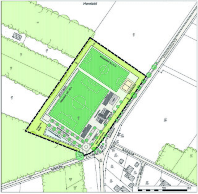 Der Sportplatz des SV Holm-Seppensen soll zwischen der Buchholzer Landstraße (re.) und dem Tostedter Weg (unten) entstehen | Foto: PPL