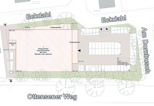Einiges bleibt, vieles wird neu gemacht: ein Lageplan des neuen Rewe-Marktes | Foto: acollage