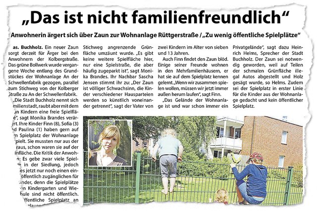 Wie berichtet, wird der kürzlich in Buchholz an der Wohnanlage "An der Schwellenfabrik" errichtete Zaun nicht von allen mit Begeisterung aufgenommen | Foto: archiv