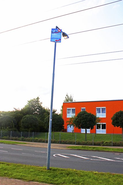 Erlaubt, aber nicht unbedingt sinnvoll: „Hier wird unser Plakat garantiert nicht beschmiert“, dachte sich wohl die AfD. Allerdings bleibt fraglich, ob es so weit oben überhaupt gesehen wird
