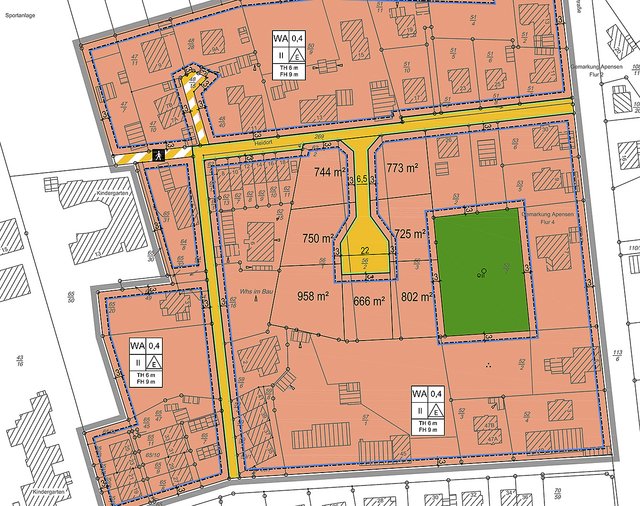 Eine der beiden Alternativen für den B-Plan Heidort: Der grüne Bereich darf nicht bebaut werden. Der Innenbereich soll durch eine Stichstraße erschlossen werden Skizze: Cappel und Kranzhoff