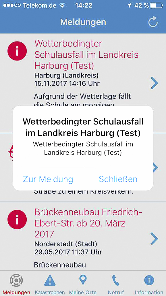 Im Landkreis ist die „BIWAPP“-App seit Anfang Mai 2017 kostenlos verfügbar. Dort wird künftig auch der
witterungsbedingte Schulausfall kommuniziert