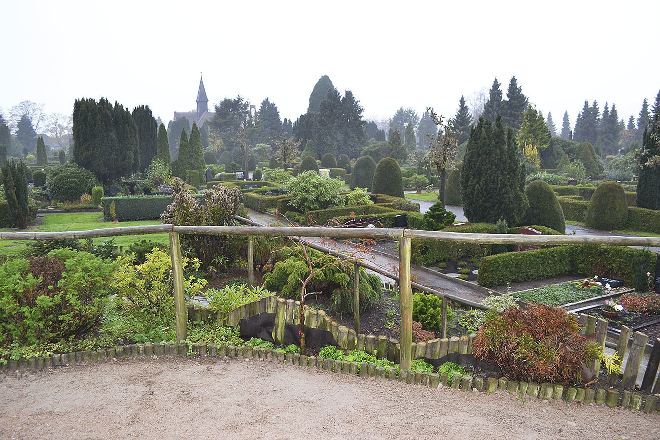 Blick von der neuen Bank aus auf den Tostedter Friedhof und die Kapelle