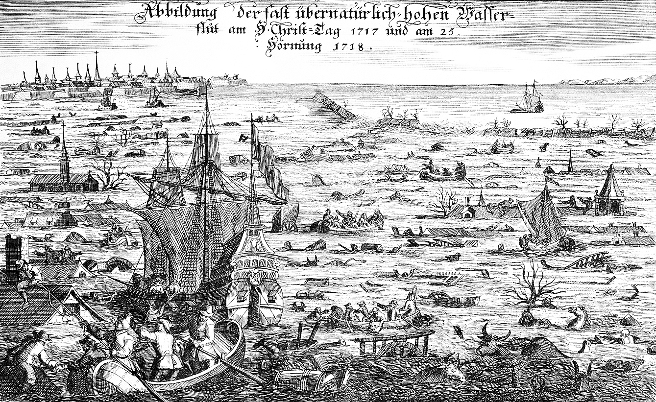 Eine zeitgenössische Darstellung der Weihnachtsflut Karte: Wikipedia