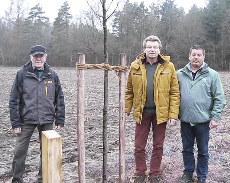 Freuen sich über den 30. Jahresbaum (v. li.): Erich Gring (IGH), Spender Andreas Kleemann und Ralf Meyke