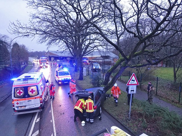 Einsatz für die Rettungskräfte: In Maschen prallte ein BMW-Fahrer gegen einen Baum