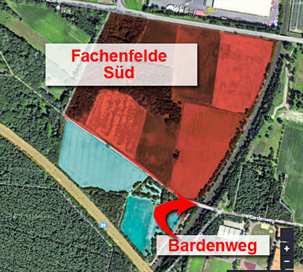 Auf der roten Fläche will sich das Aldi-Zentrallager ansiedeln Fotos: archiv
