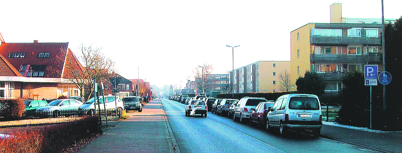 Kurz nach Einführung der Kurzparkzone Anfang 2009:
Entlang der Fahrzeugschlangen gab es keine Ausweichmöglichkeit