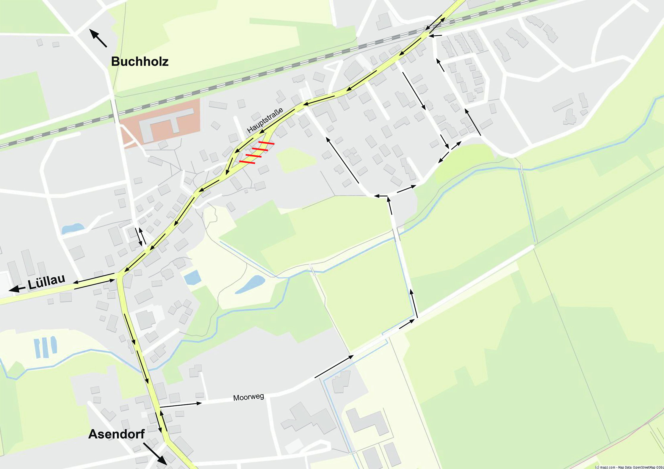 So stellt sich WOCHENBLATT-Leser Matthias Wagner (kl. Foto) eine Einbahnstraßen-Lösung für das Zentrum von Jesteburg vor