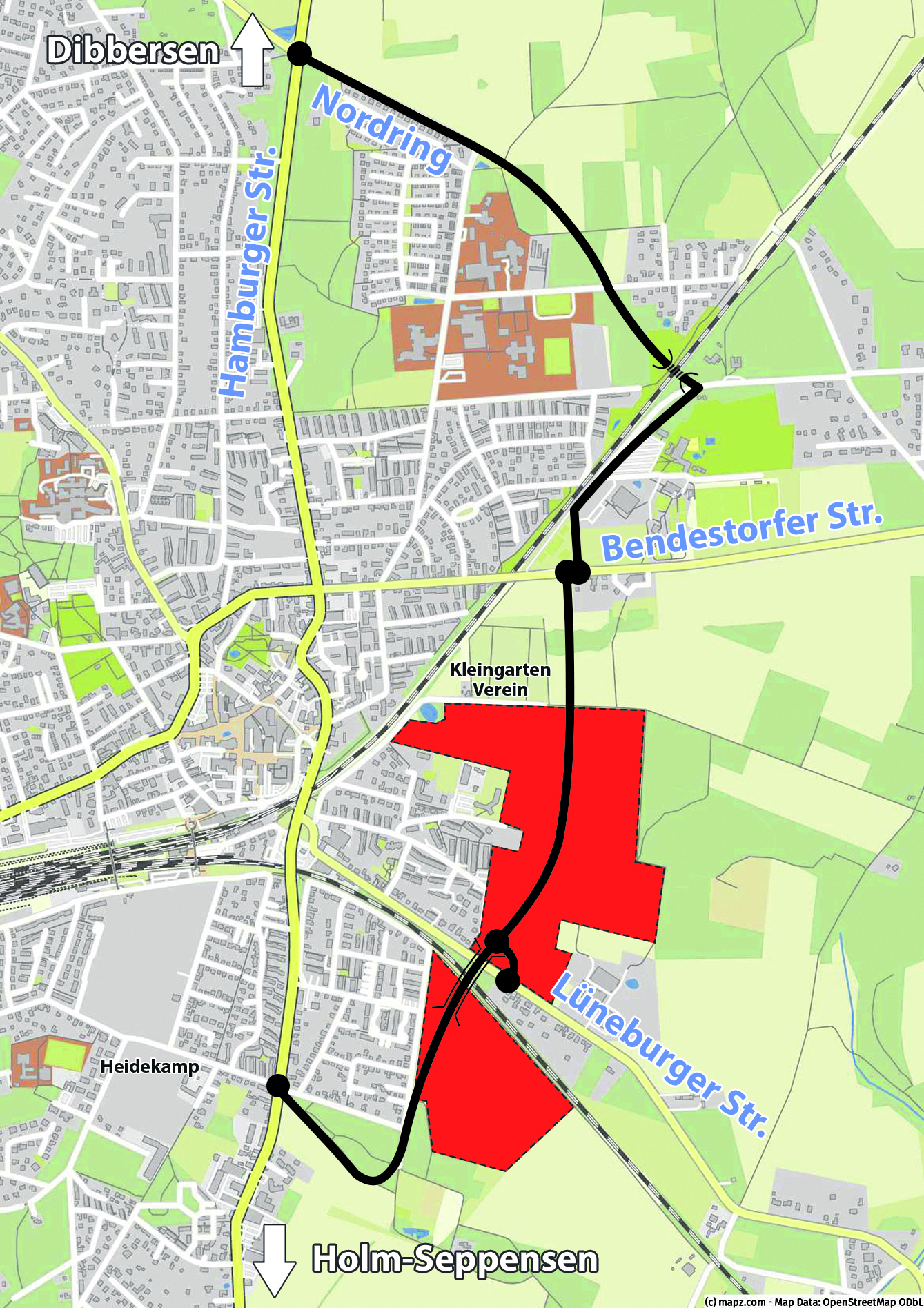 Auch diese Variante für eine Ostumfahrung soll geprüft werden. Auf den rot markierten Flächen ist der Wohnungsbau vorgesehen