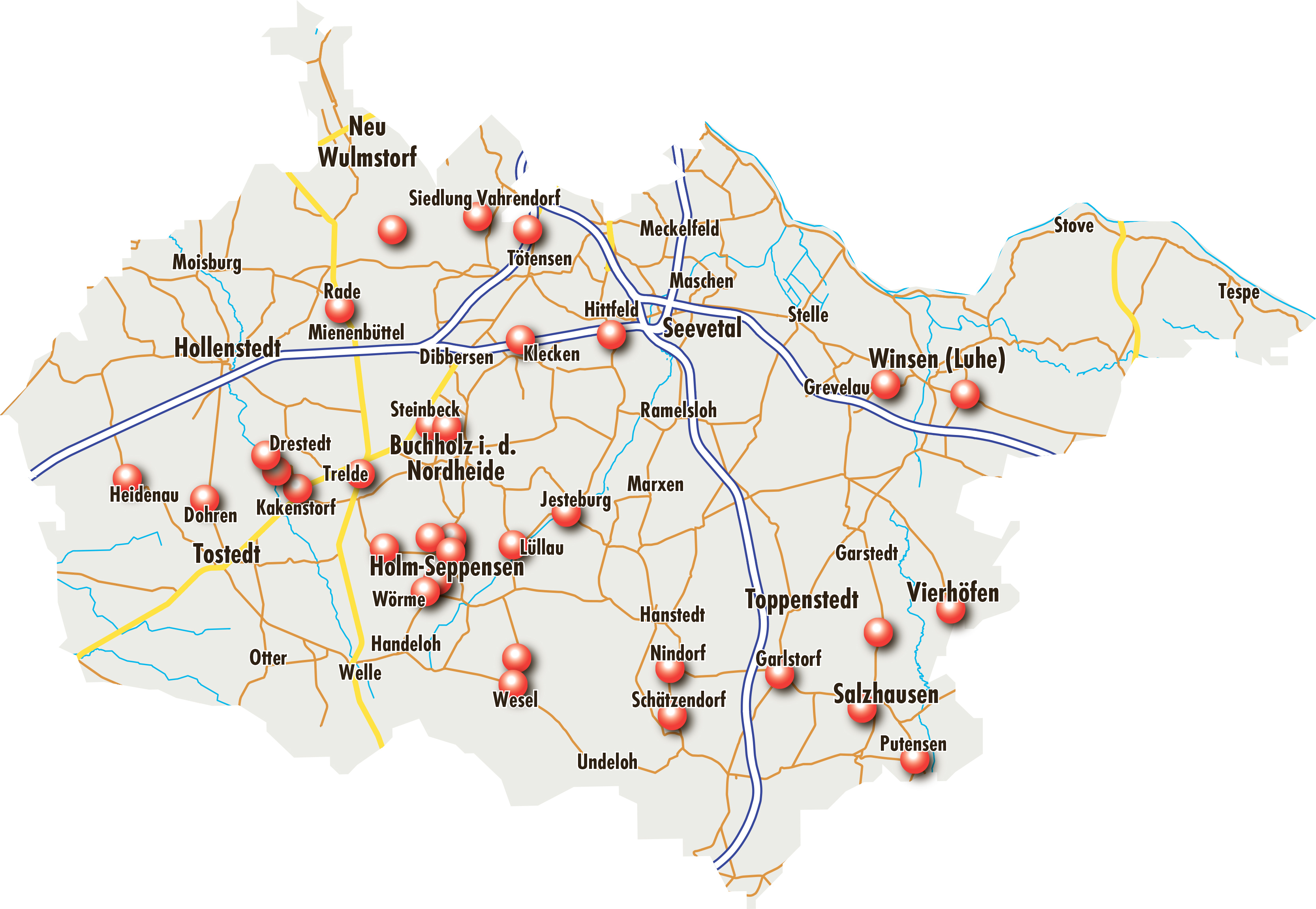 Die Grafik zeigt: Im Landkreis Harburg gibt es viele Orte mit Funklöchern