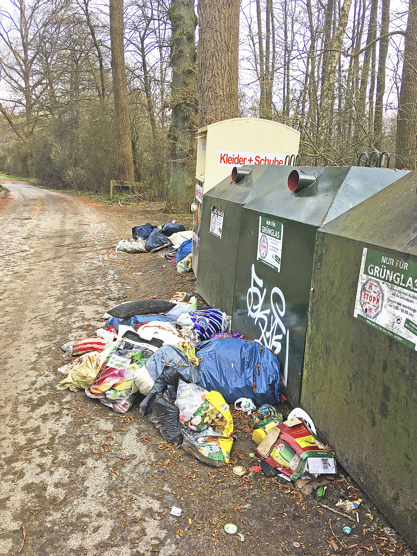 Eigentlich sollen in die Container nur Altglas und guterhaltene Kleidung eingeworfen werden Foto: Sternemann