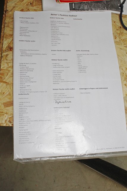 Die Packliste ist eine DIN A4-Seite lang