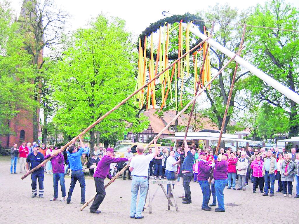 Der Maibaum wird in Hanstedt gemeinsam aufgestellt