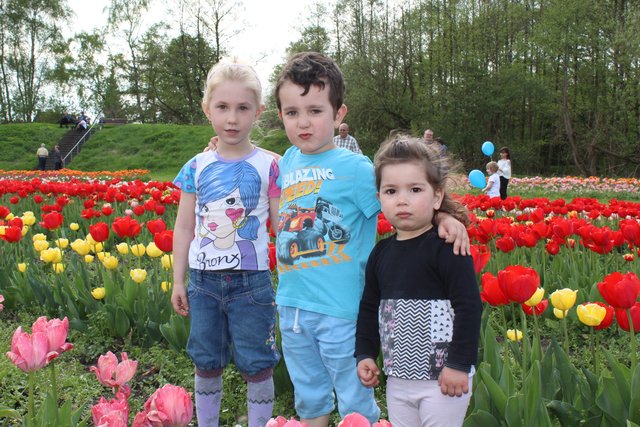 Kleine Tulpenfans (v. li.): Antonia, Georgios und Natalia aus Winsen