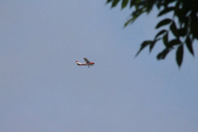 Foto: Flugzeug über der Brandstelle