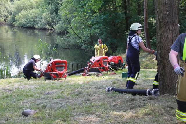 Löschwasser wird aus einem Teich gepumpt | Foto: tp