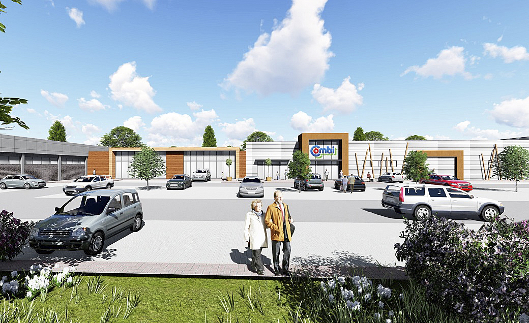 Einkaufszentrum mit Großparkplatz als Architektenentwurf Grafik: Architekt Bernd Mügge