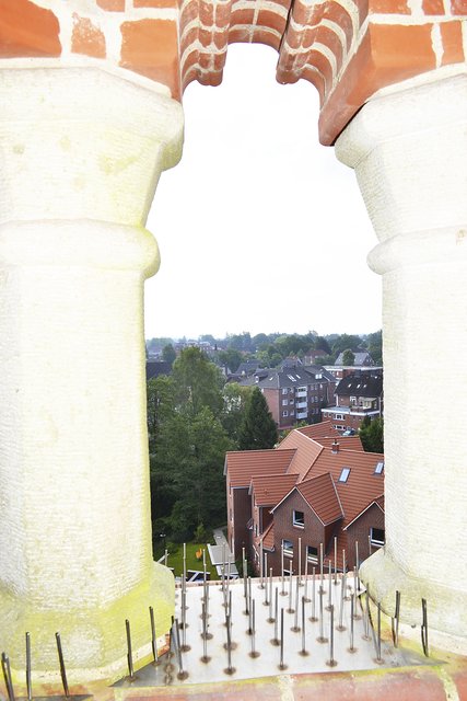 An den Luken des Turms sind Sprossen angebracht, damit dort keine Vögel landen | Foto: bim